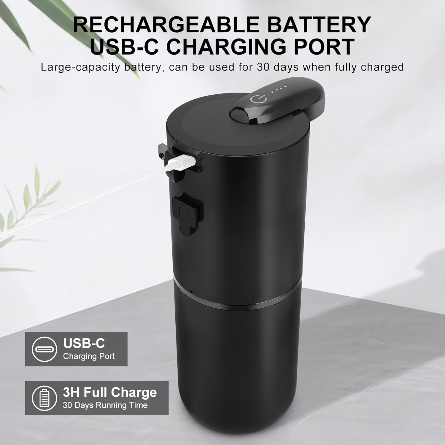 Automatic Liquid Soap Dispenser, 12.8Oz/380Ml Rechargeable Touchless Hand Soap Dispenser, 4 Level Adjustable Foam Volume, IPX5 Waterproof for Bathroom, Kitchen, Black