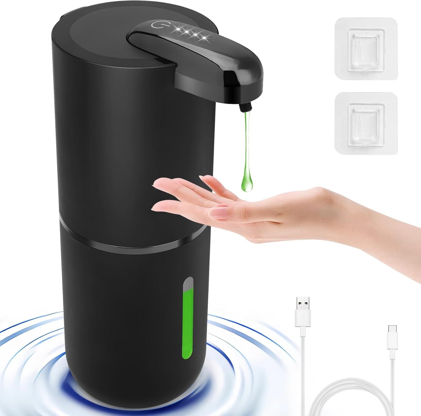 Automatic Liquid Soap Dispenser, 12.8Oz/380Ml Rechargeable Touchless Hand Soap Dispenser, 4 Level Adjustable Foam Volume, IPX5 Waterproof for Bathroom, Kitchen, Black