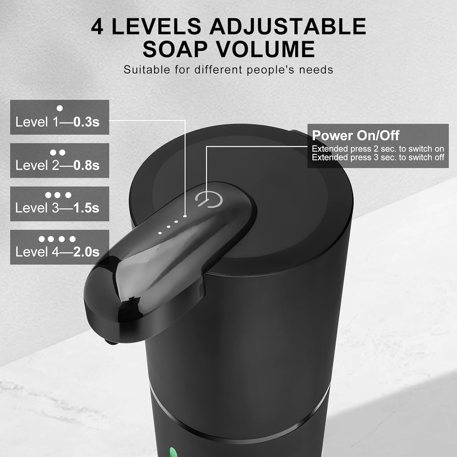 Automatic Liquid Soap Dispenser, 12.8Oz/380Ml Rechargeable Touchless Hand Soap Dispenser, 4 Level Adjustable Foam Volume, IPX5 Waterproof for Bathroom, Kitchen, Black
